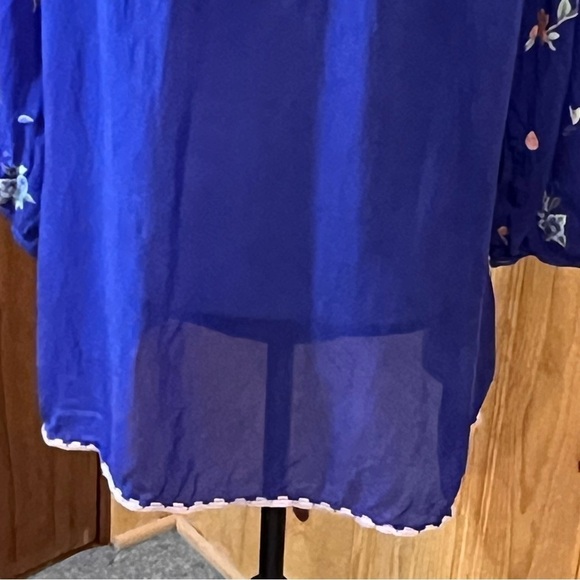 Johnny Was Blue Taifa 3/4 Sleeve Embroidered Top Sz-L - Picture 10 of 13